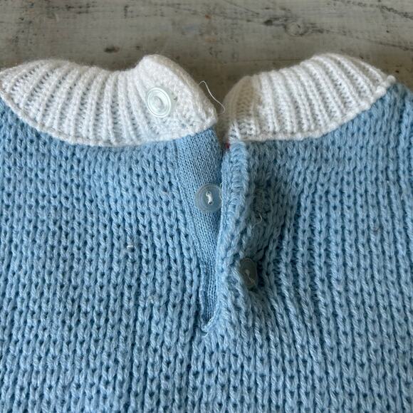 Vintage knit sweater embroidered skiing cat 70s 80s baby    3 / 6 months retro - Picture 10 of 13